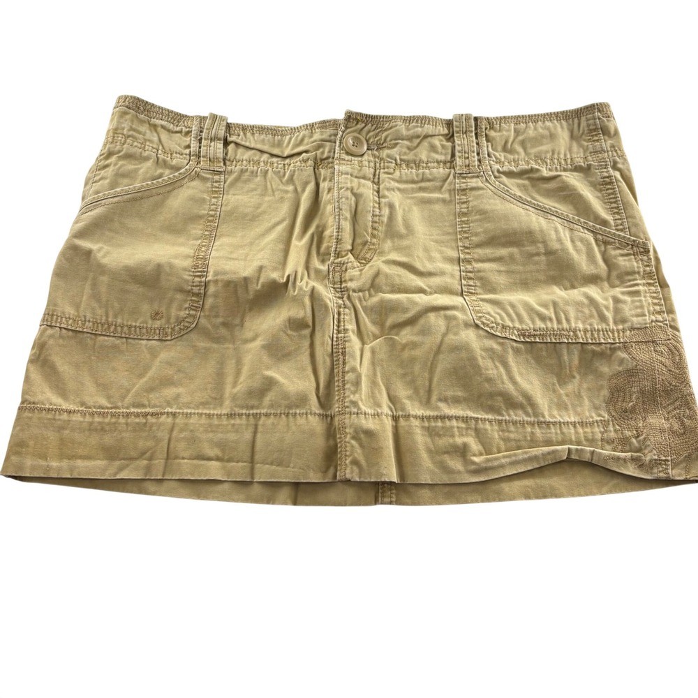 American Eagle Khaki Cargo Mini Skirt Tan Embroidered Utility Womens 14 Y2K